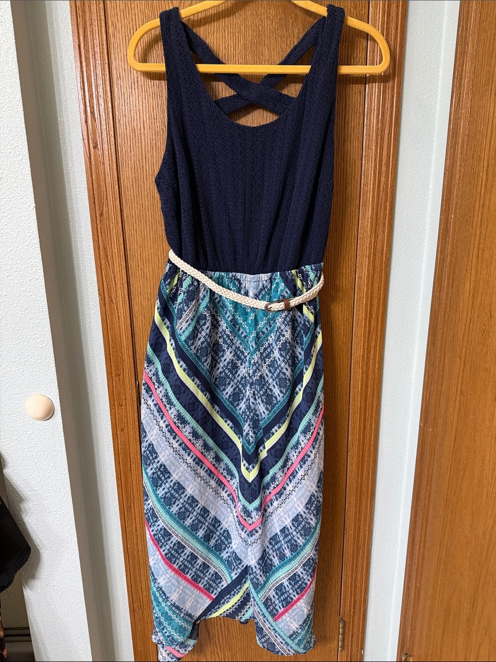 Maurices Navy Tank High-Low Dress with Multicolor Chevron Skirt